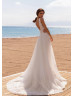 Beaded Ivory Lace Tulle V Back Fashionable Wedding Dress